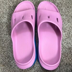 Hoka Pink and Blue Slide Sandals